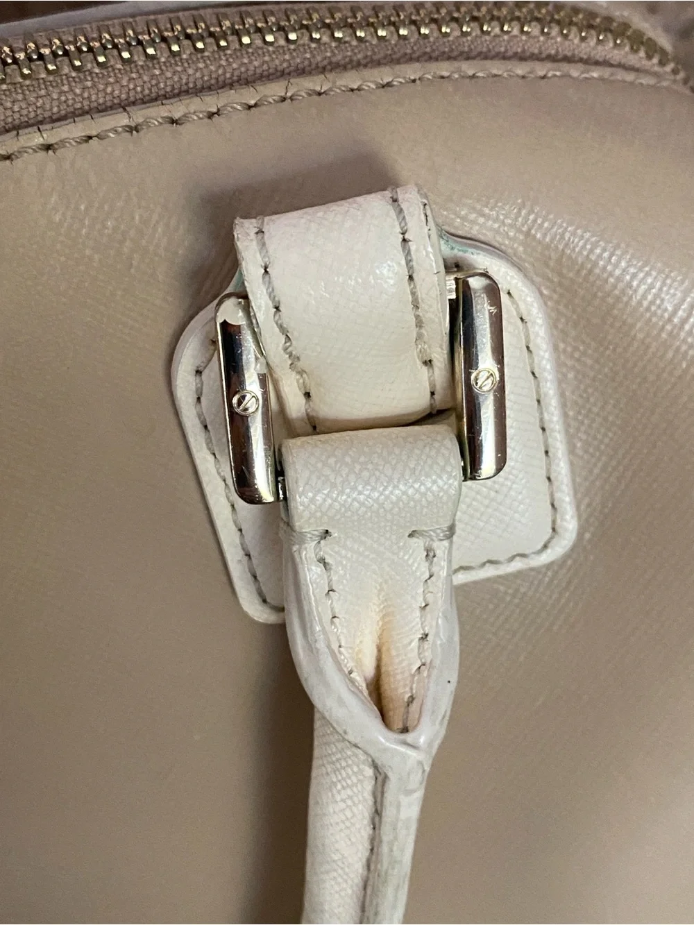 Tory Burch Taupe with Cream Trim Leather Satchel